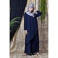 Asymmetrical abaya with overlapped panel- Navy Blue